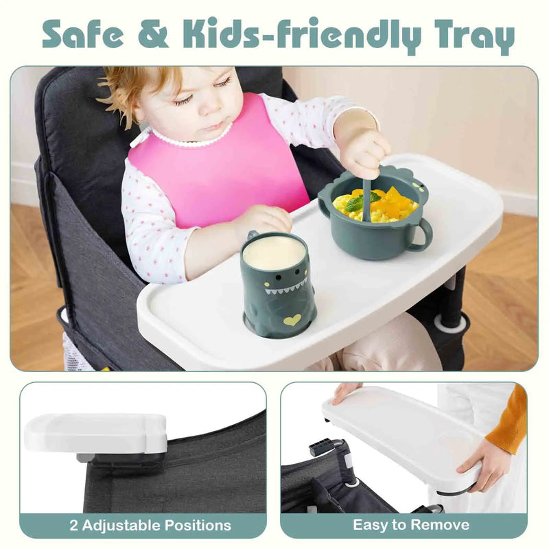 Portable High Chair for Travel Foldable with Adjustable Tray and Mesh Pockets-Gray by DirectDeals