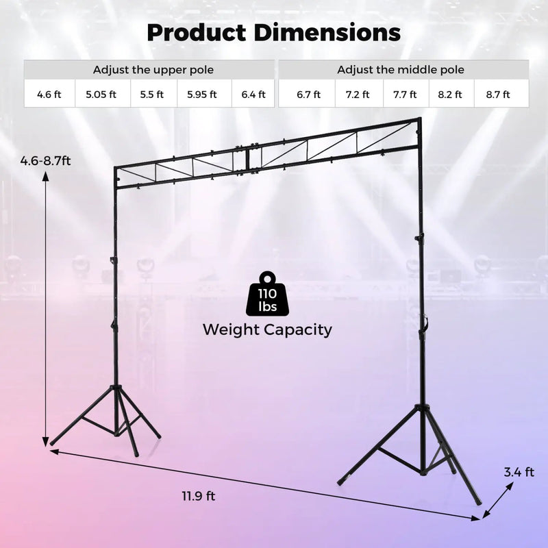 Portable Lighting Truss System Height Adjustable DJ Light Stand with 2 Folding Tripods by DirectDeals