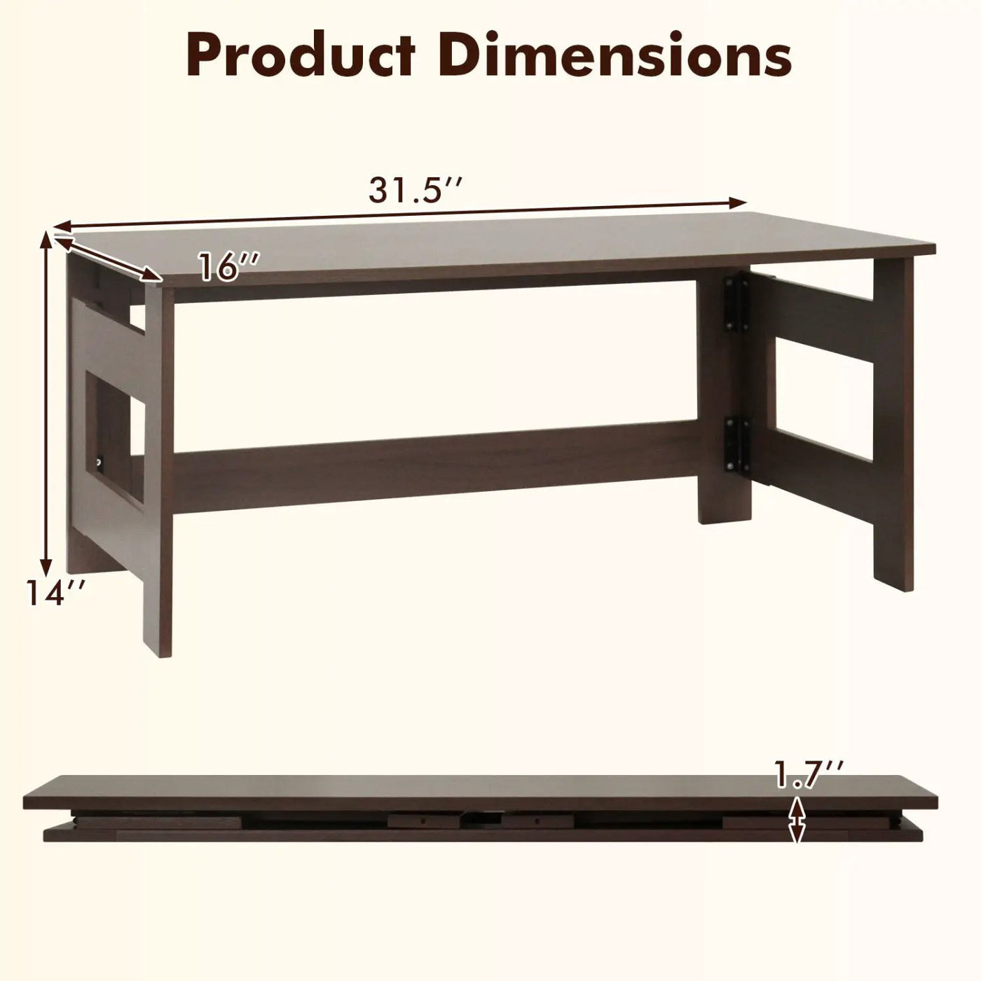 Folding Coffee Table with Collapsible Legs - 31.5" x 16" by DirectDeals