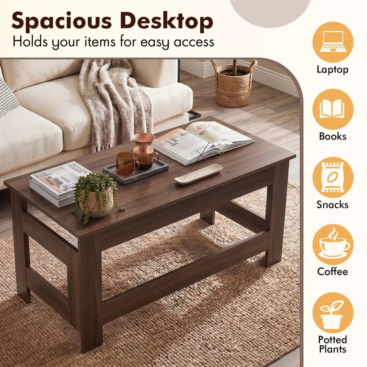 Folding Coffee Table with Collapsible Legs - 31.5" x 16" by DirectDeals