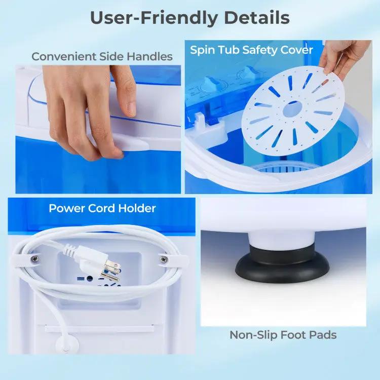 Portable Mini Semi-automatic Washing Machine with Spin Tub and Drain Hose 2.5 kg Capacity by DirectDeals
