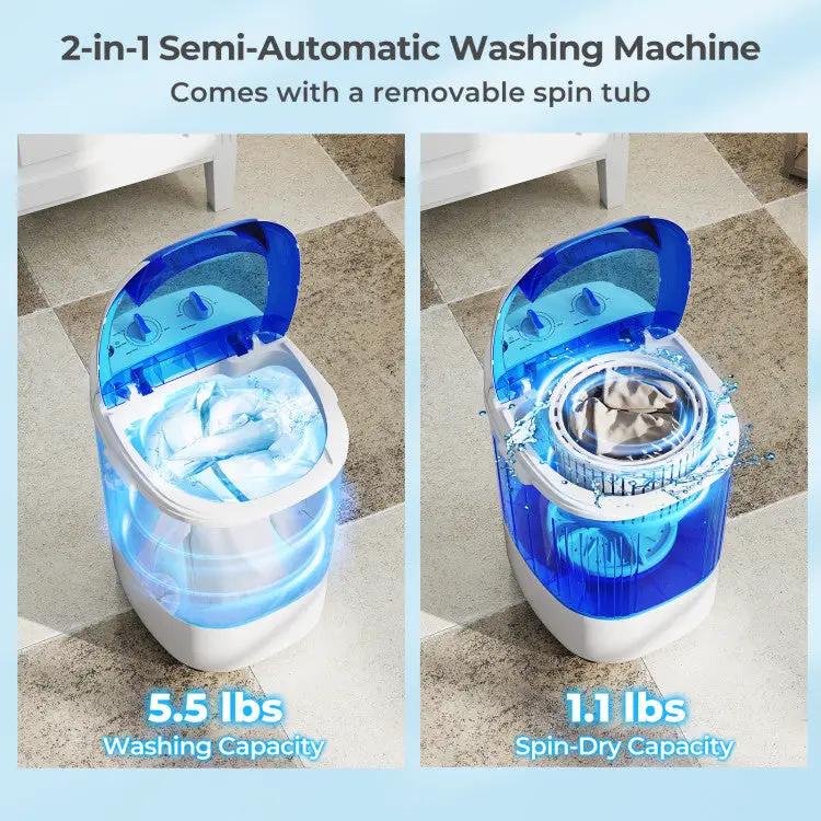 Portable Mini Semi-automatic Washing Machine with Spin Tub and Drain Hose 2.5 kg Capacity by DirectDeals