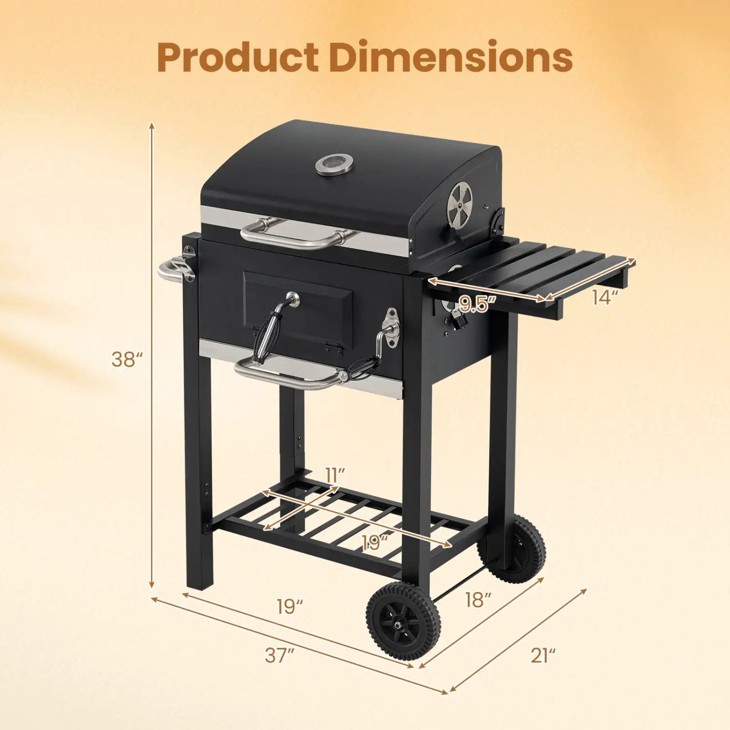 Charcoal Grill with Adjustable Tray and Wheels by DirectDeals