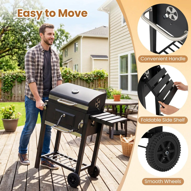 Charcoal Grill with Adjustable Tray and Wheels by DirectDeals