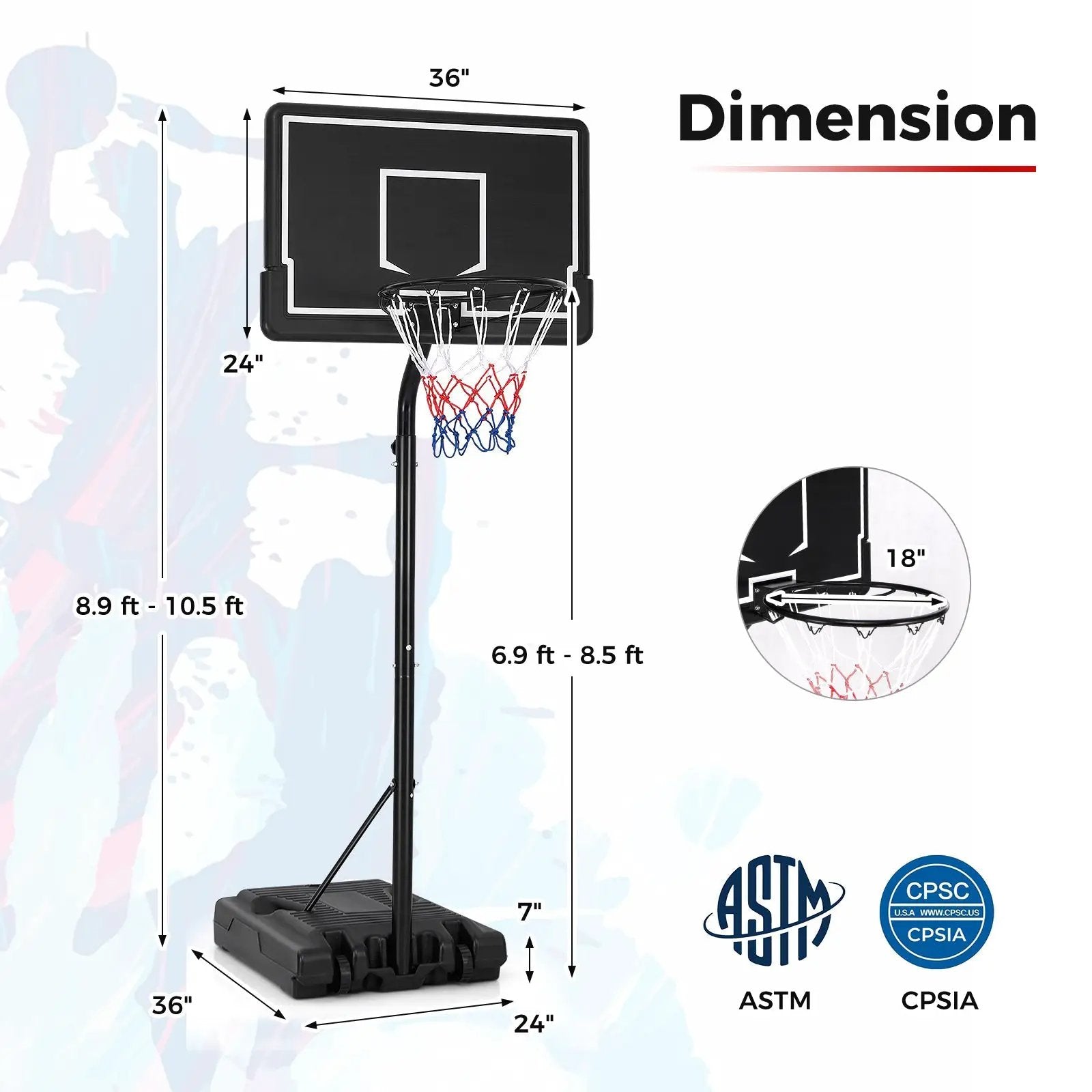 Portable Outdoor Basketball Hoop 6.9-8.5 FT Adjustable with Fillable Base Shatterproof PC Backboard by DirectDeals