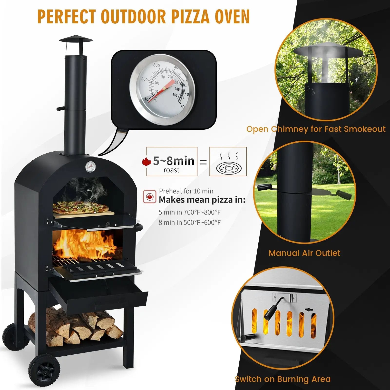 Portable Outdoor Pizza Oven with Stone & Waterproof Cover by DirectDeals