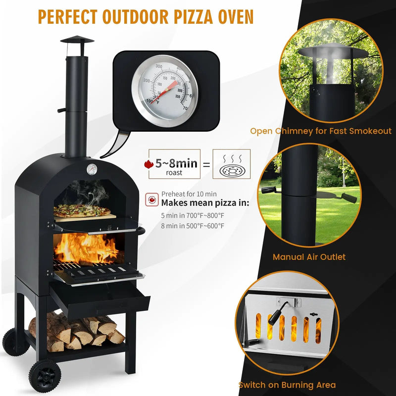 Portable Outdoor Pizza Oven with Stone & Waterproof Cover by DirectDeals