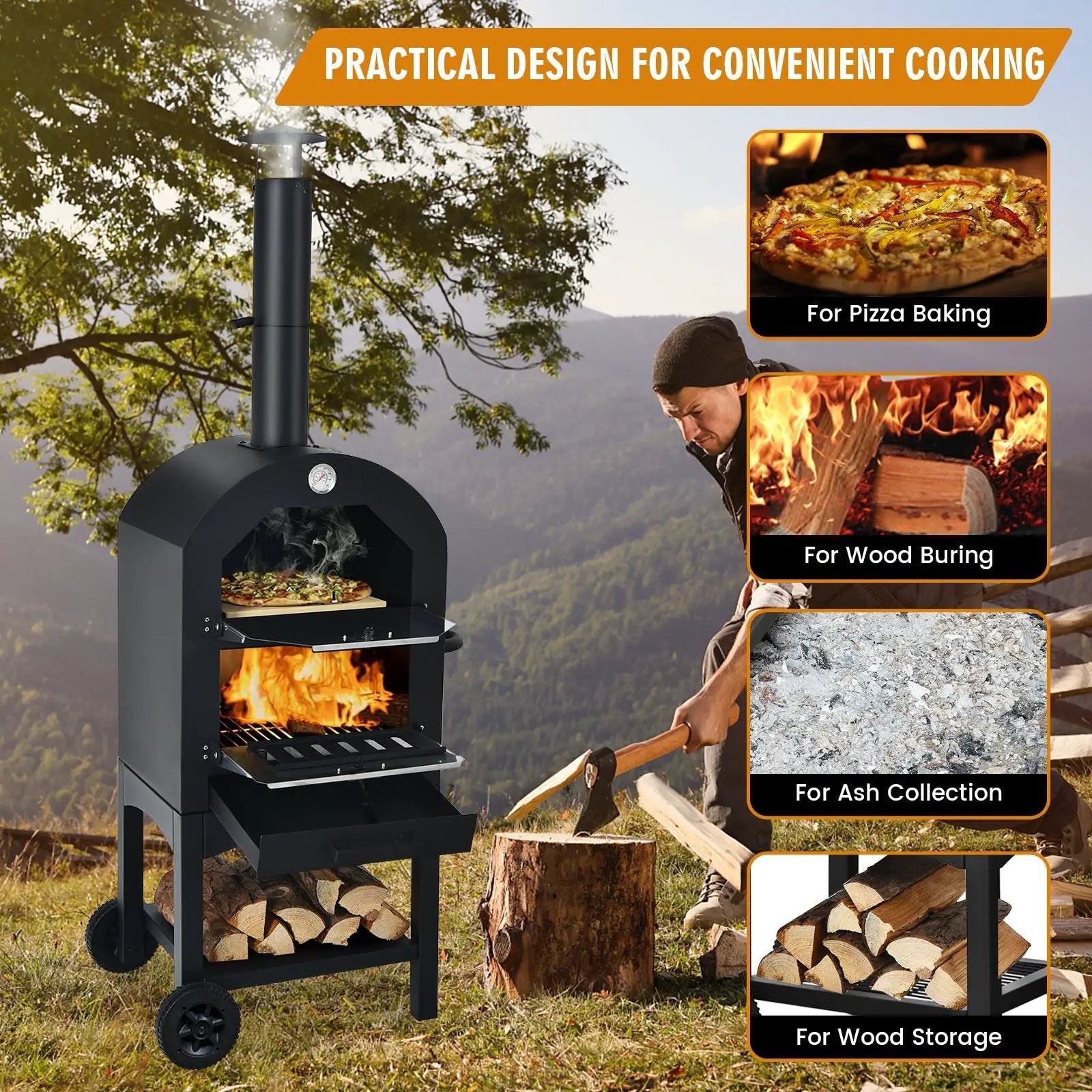 Portable Outdoor Pizza Oven with Stone & Waterproof Cover by DirectDeals