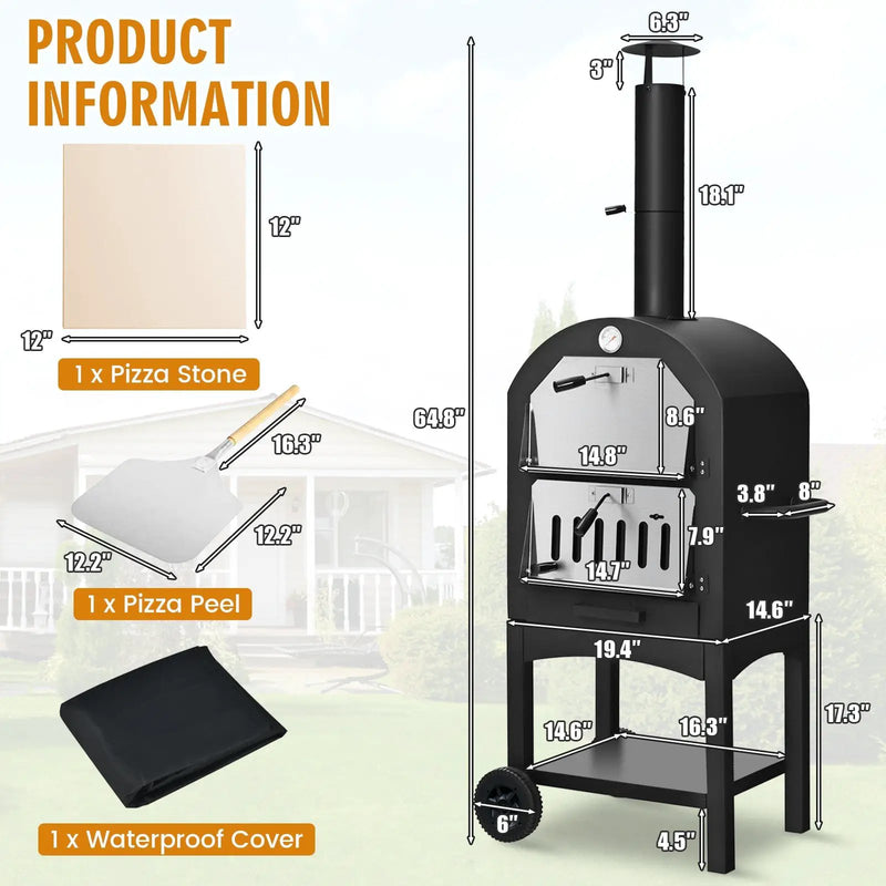 Portable Outdoor Pizza Oven with Stone & Waterproof Cover by DirectDeals