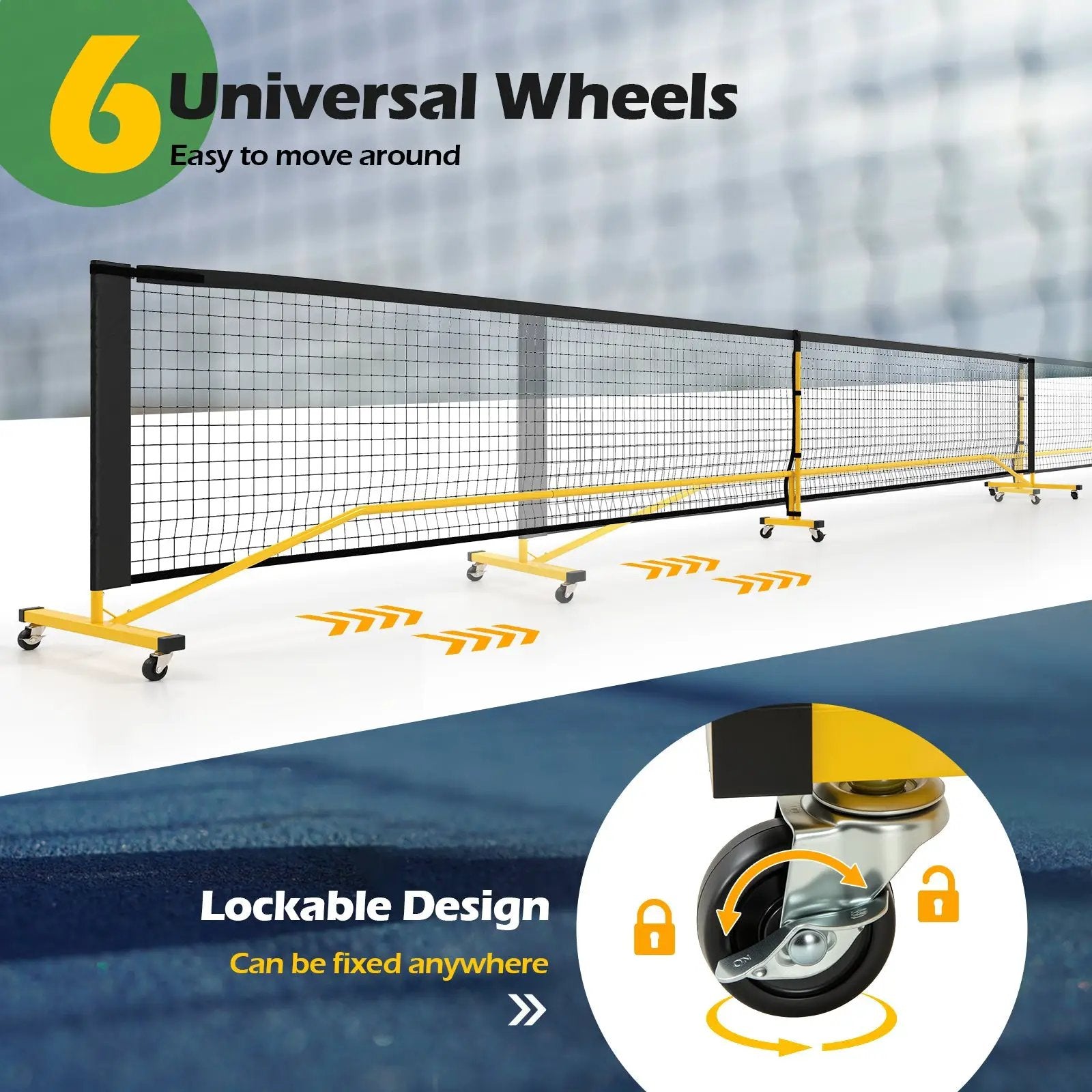 22 FT Portable Pickleball Net with 6 Lockable Wheels and Carry Bag by DirectDeals