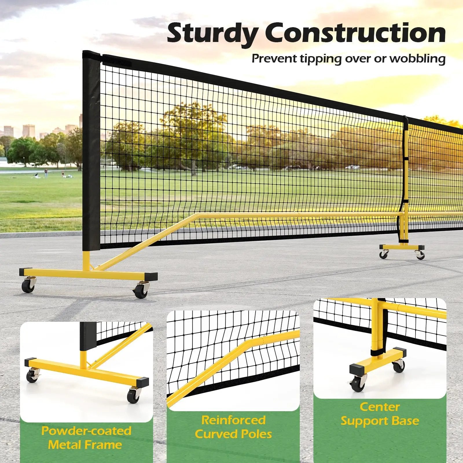 22 FT Portable Pickleball Net with 6 Lockable Wheels and Carry Bag by DirectDeals
