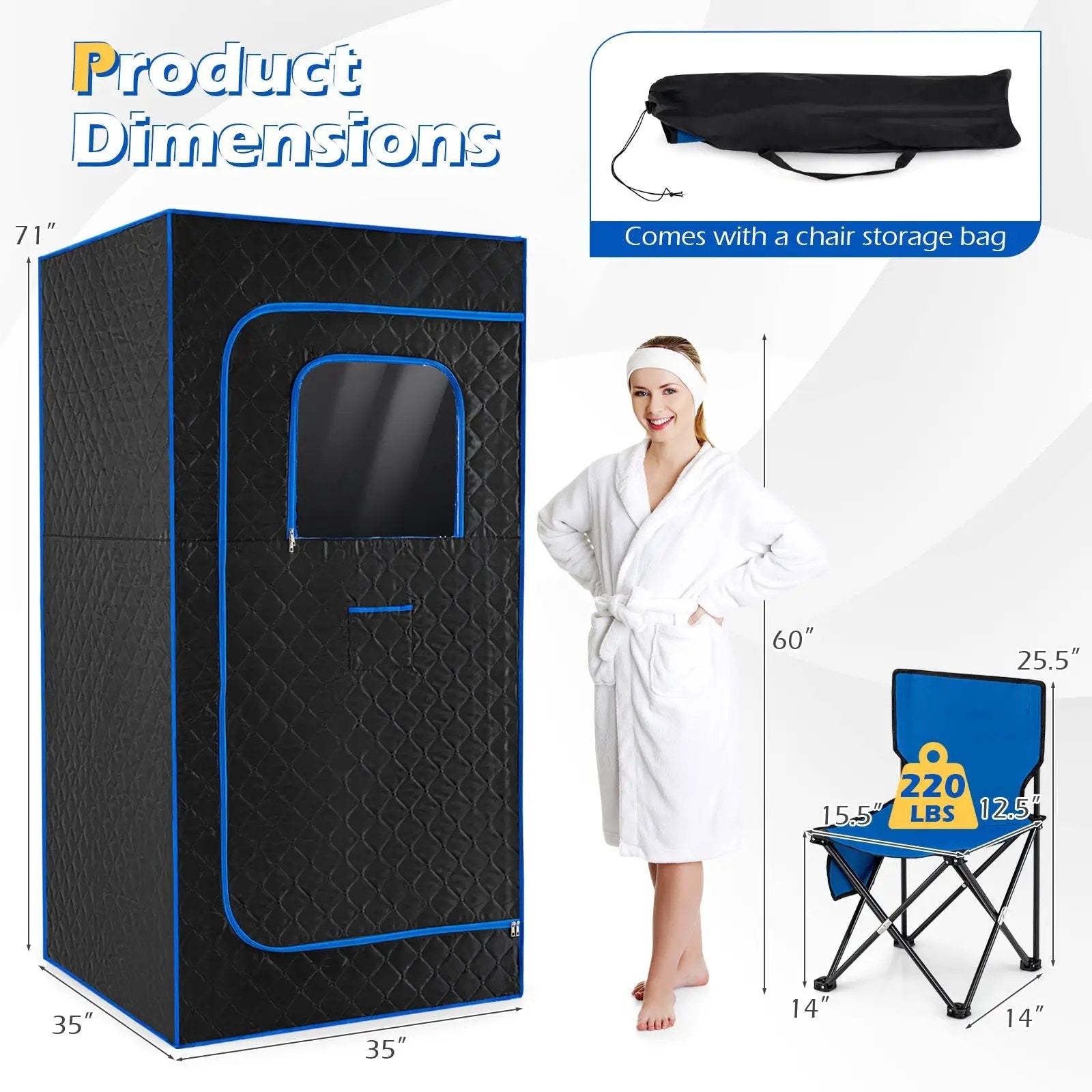Portable Steam Sauna Box with 3L/1200W Fast-Heat Steamer and 15-Level Temperature by DirectDeals