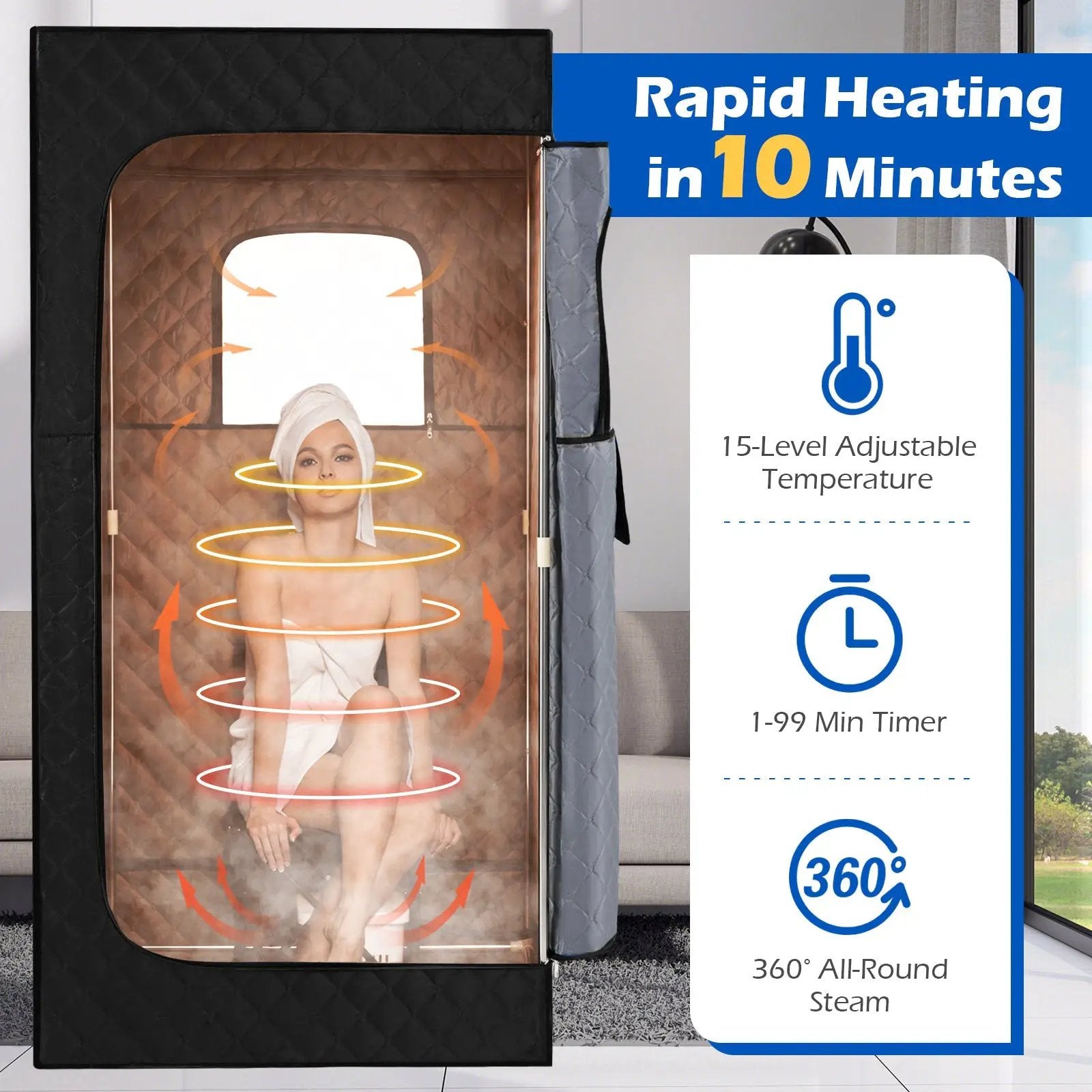 Portable Steam Sauna Box with 3L/1200W Fast-Heat Steamer and 15-Level Temperature by DirectDeals