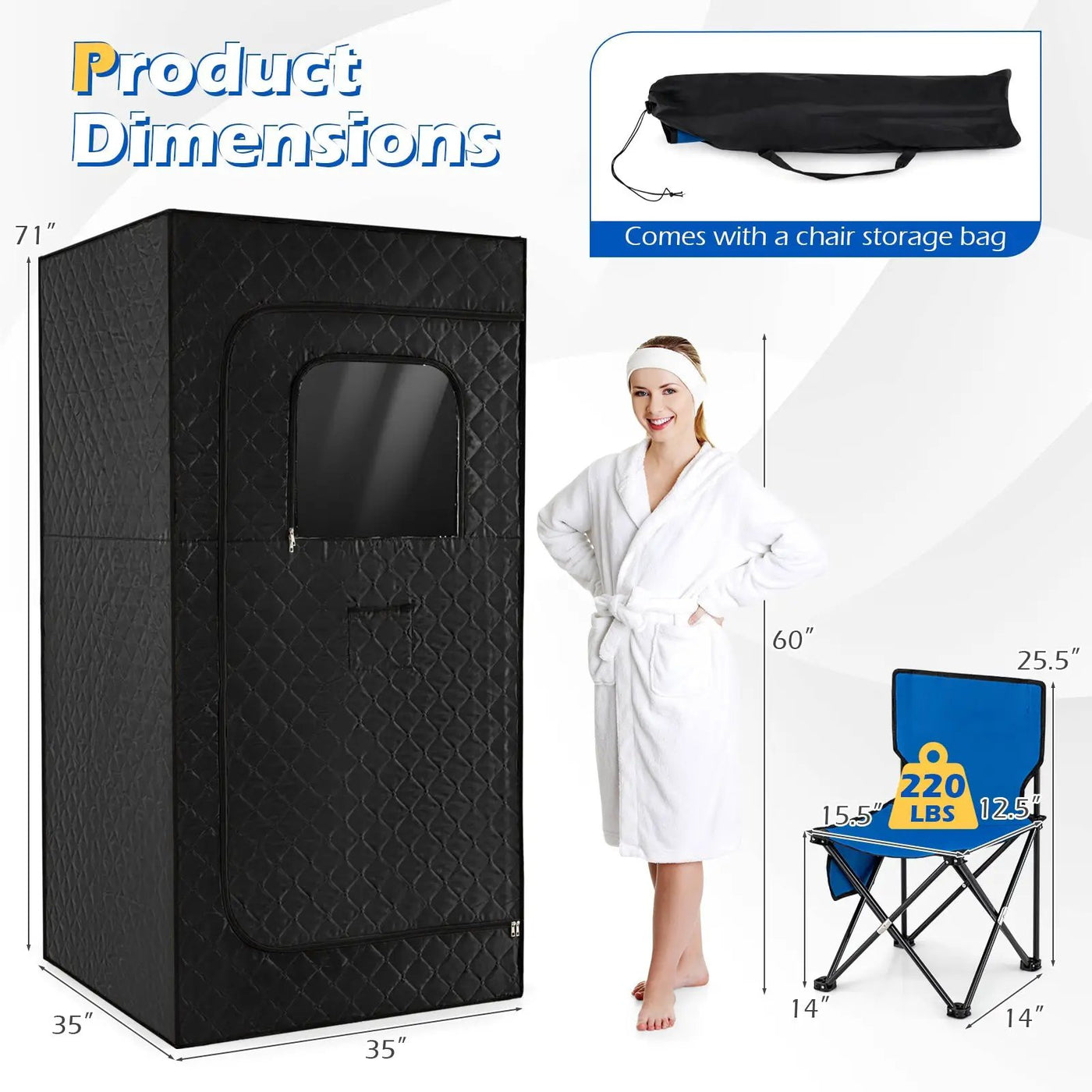 Portable Steam Sauna Box with 3L/1200W Fast-Heat Steamer and 15-Level Temperature by DirectDeals