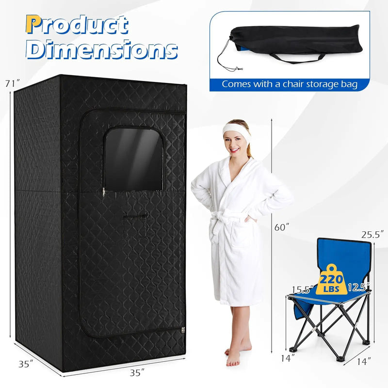Portable Steam Sauna Box with 3L/1200W Fast-Heat Steamer and 15-Level Temperature by DirectDeals