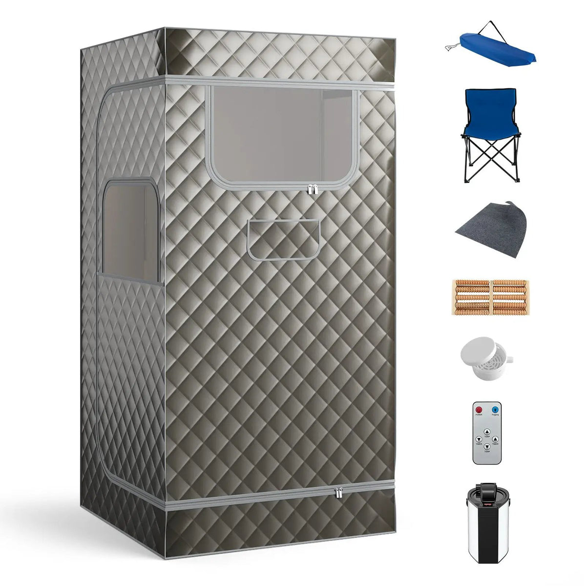 Portable Steam Sauna with 3L Steam Generator Remote Control Wood Foot Massager and Foldable Chair for Home by DirectDeals