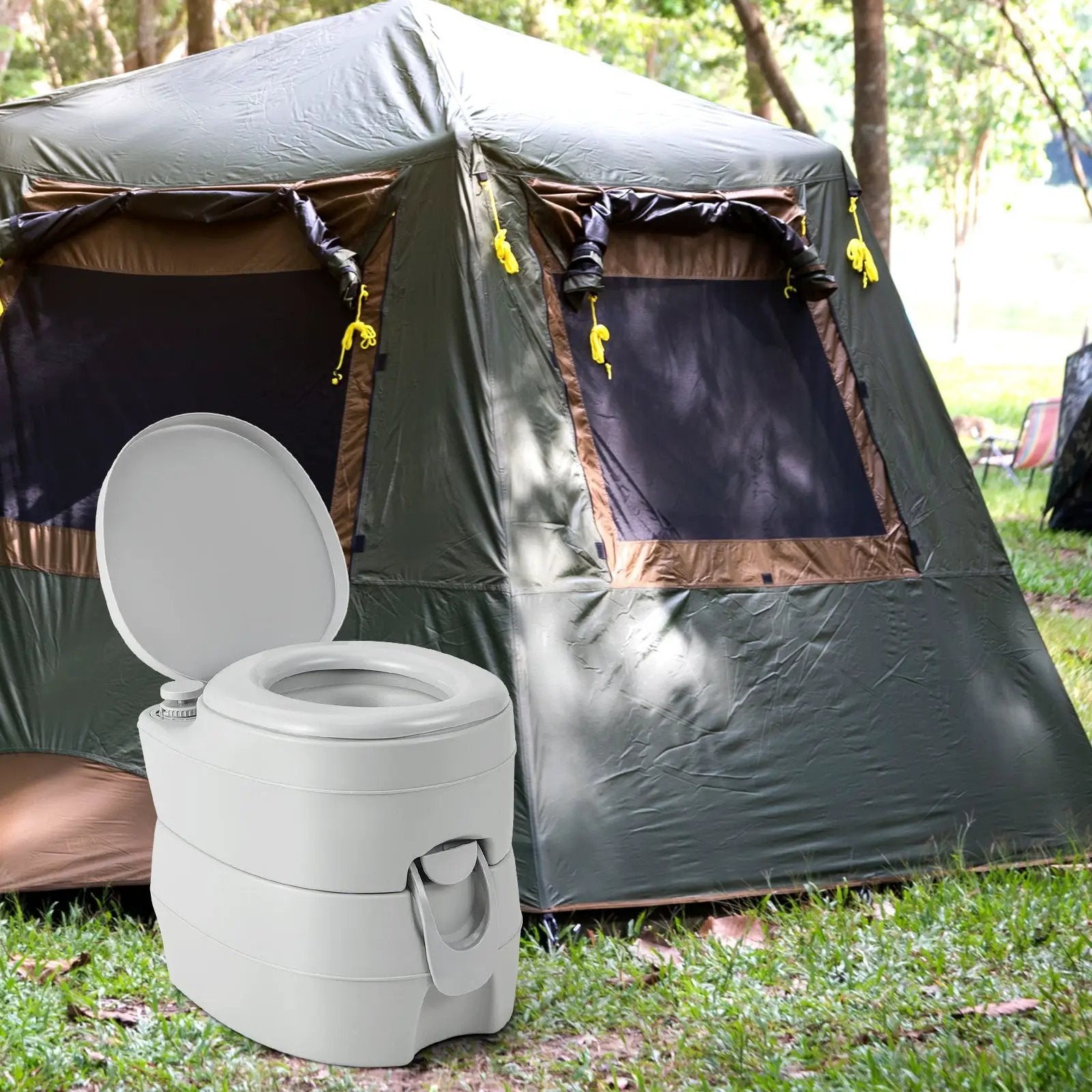 Portable Toilet Compact Indoor Outdoor Commode with 5.2 Gallon Detachable Waste Tank-Gray by DirectDeals