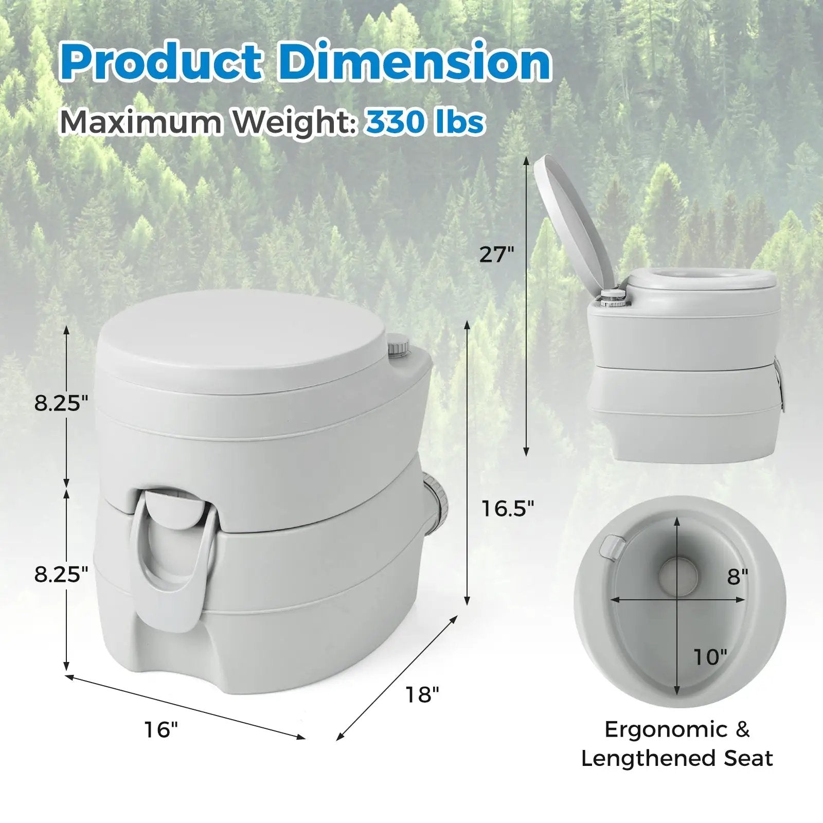 Portable Toilet Compact Indoor Outdoor Commode with 5.2 Gallon Detachable Waste Tank-Gray by DirectDeals