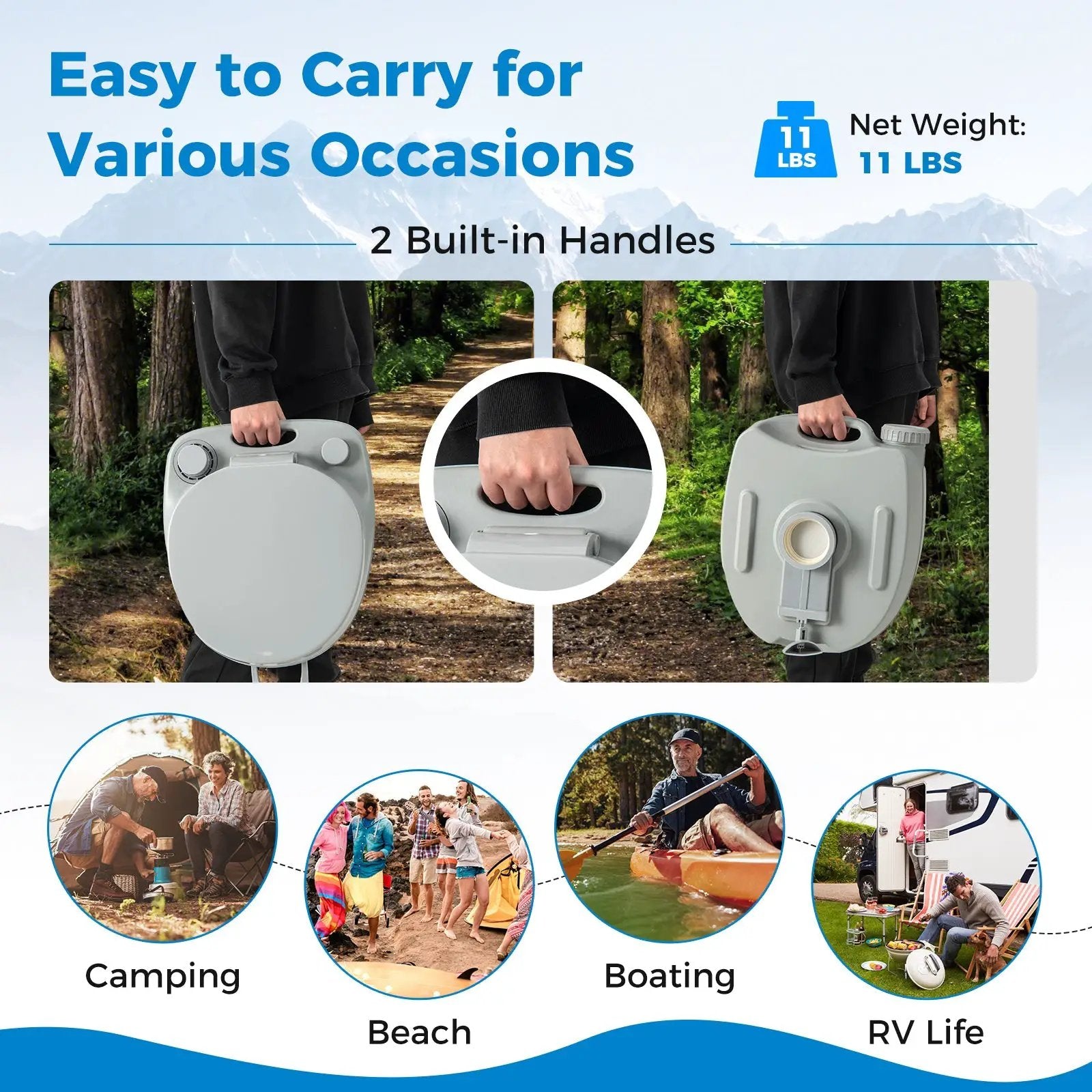Portable Toilet Compact Indoor Outdoor Commode with 5.2 Gallon Detachable Waste Tank-Gray by DirectDeals