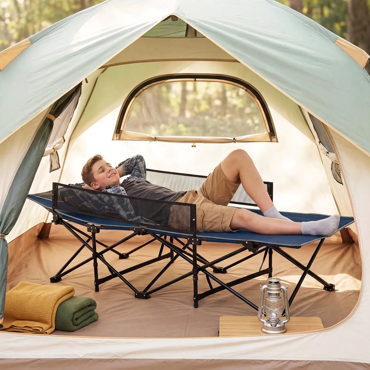 Portable Folding Camping Cot with Guardrail - 330 lbs Capacity by DirectDeals