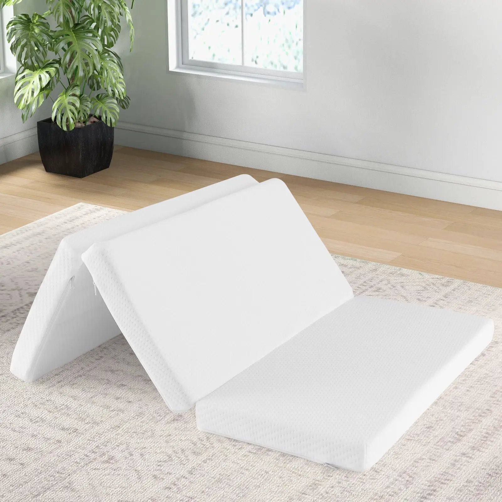 Portable Tri-fold Pack and Play Mattress Pad with Gel-Infused Memory Foam-White by DirectDeals
