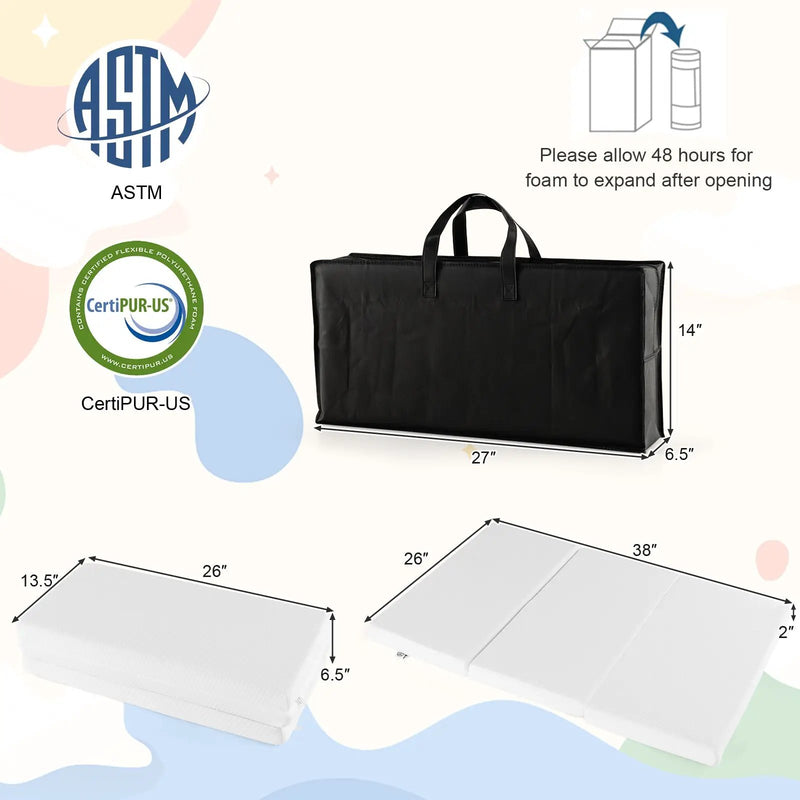 Portable Tri-fold Pack and Play Mattress Pad with Gel-Infused Memory Foam-White by DirectDeals
