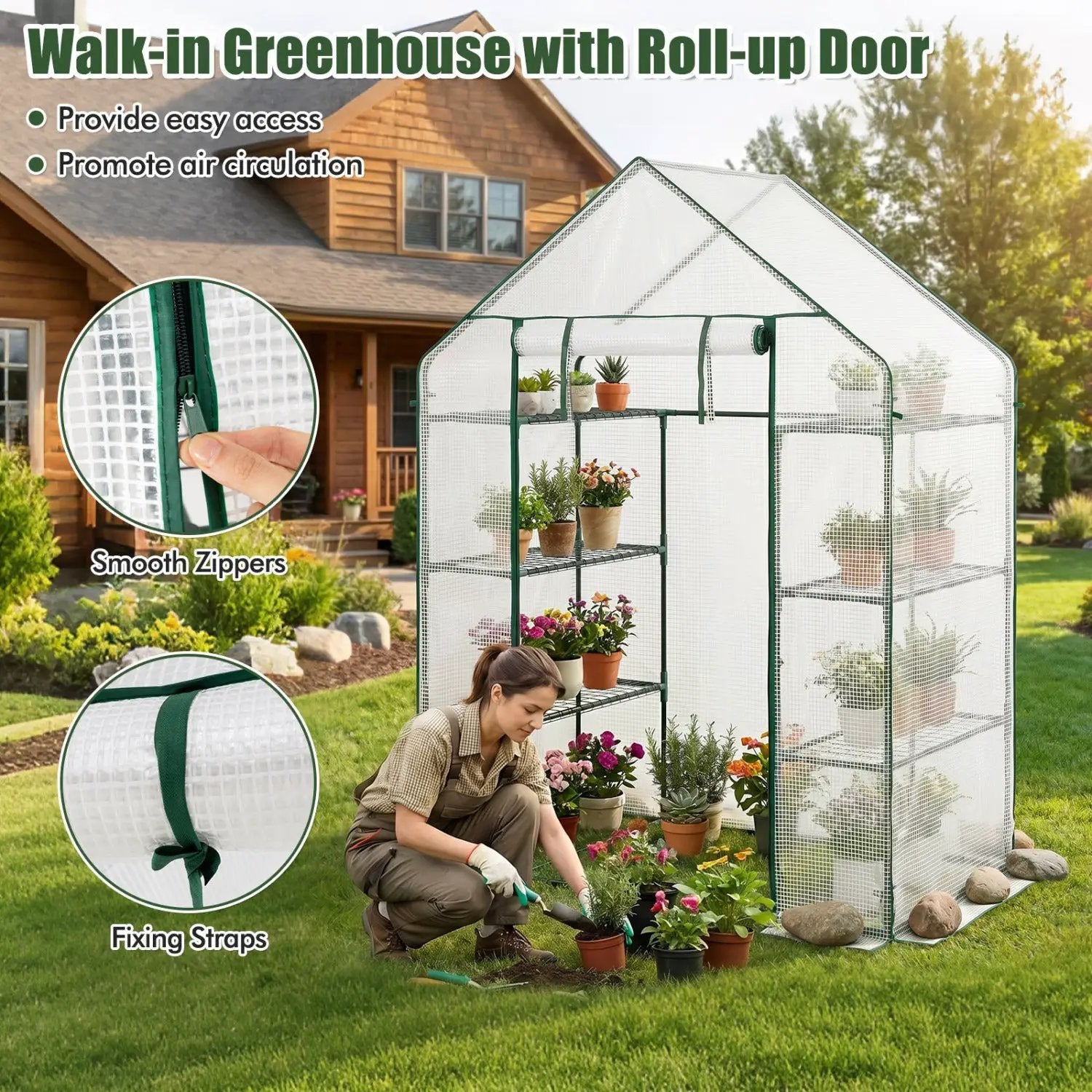 Portable Walk-in Greenhouse with 3 Tiers and 6 Shelves by DirectDeals