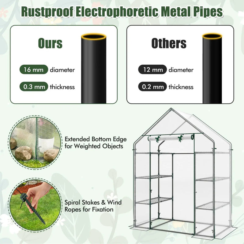 Portable Walk-in Greenhouse with 3 Tiers and 6 Shelves by DirectDeals