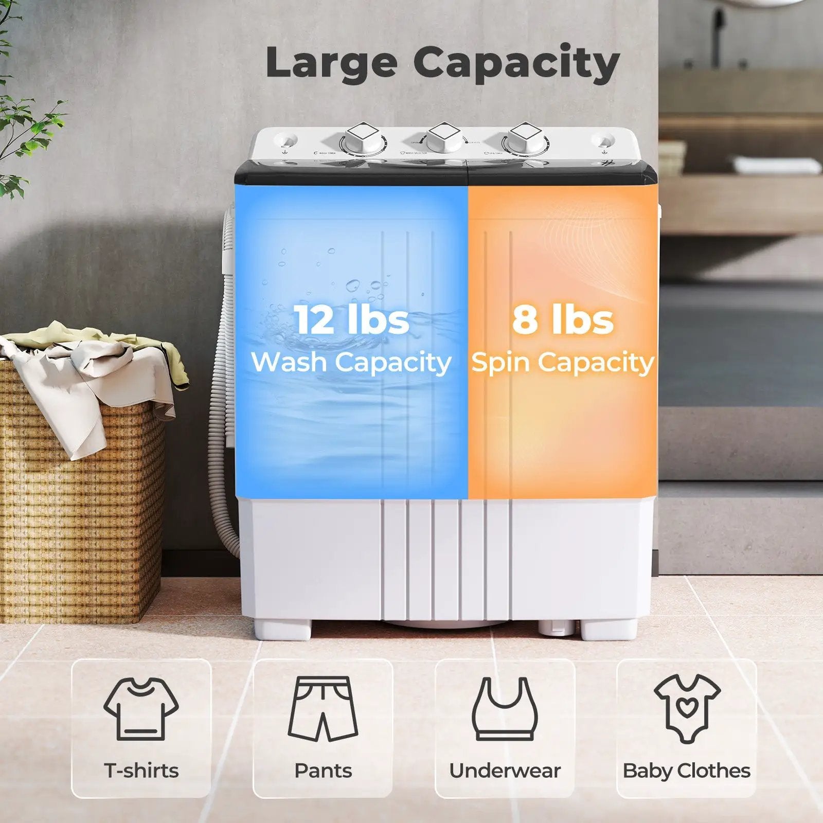 Portable Washing Machine with Built-in Drain Pump by DirectDeals