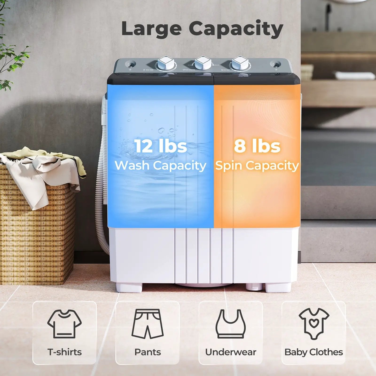 Portable Washing Machine with Built-in Drain Pump by DirectDeals