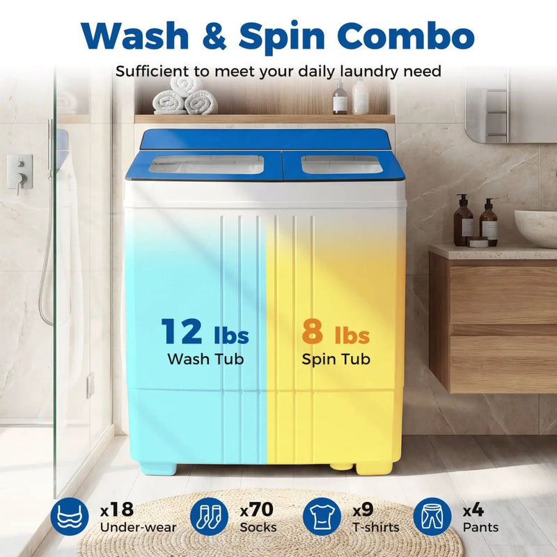 Portable Washing Machine with 12 LBS Washer and 8 LBS Spinner Combo for Apartments by DirectDeals