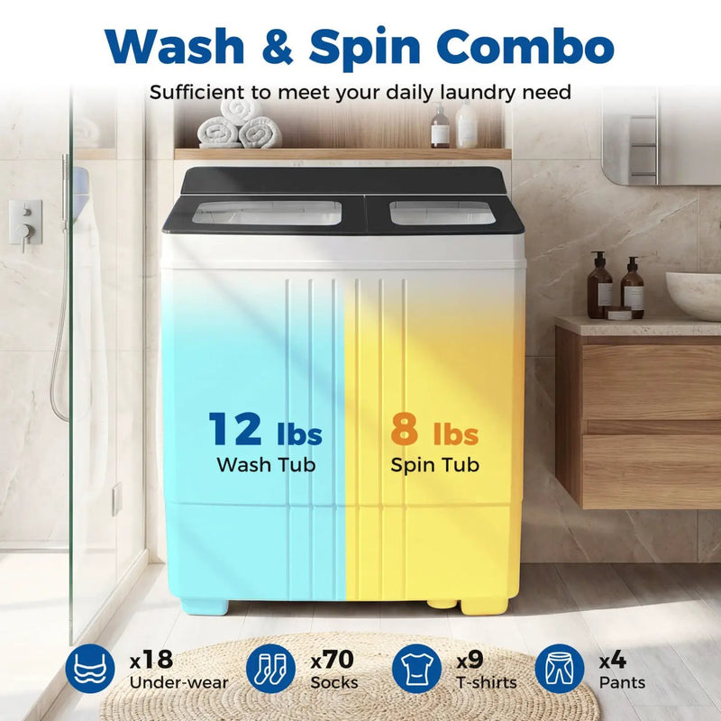 Portable Washing Machine with 12 LBS Washer and 8 LBS Spinner Combo for Apartments by DirectDeals