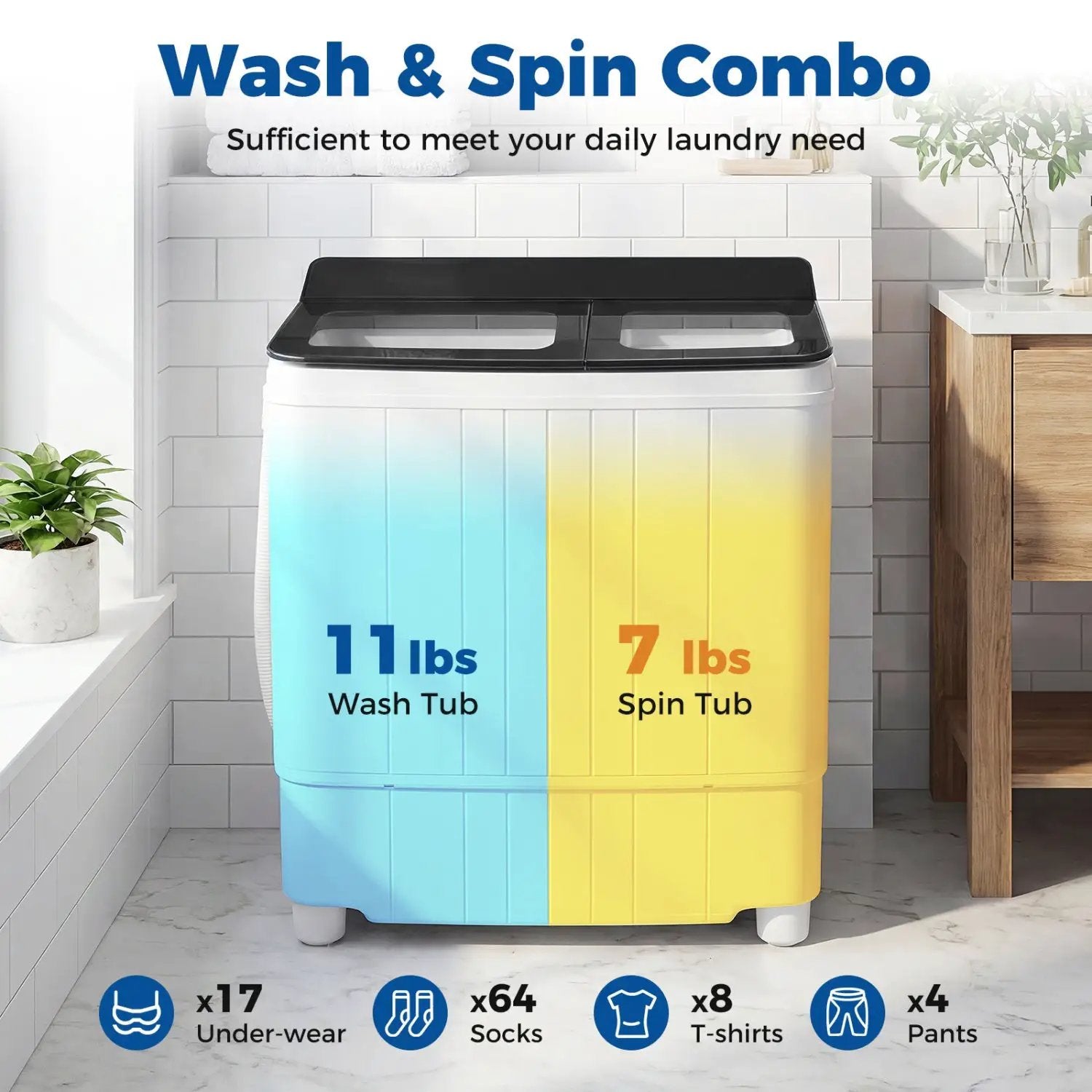 Portable Washing Machine 18 lbs Mini Laundry Machine with 11 LBS Washer by DirectDeals