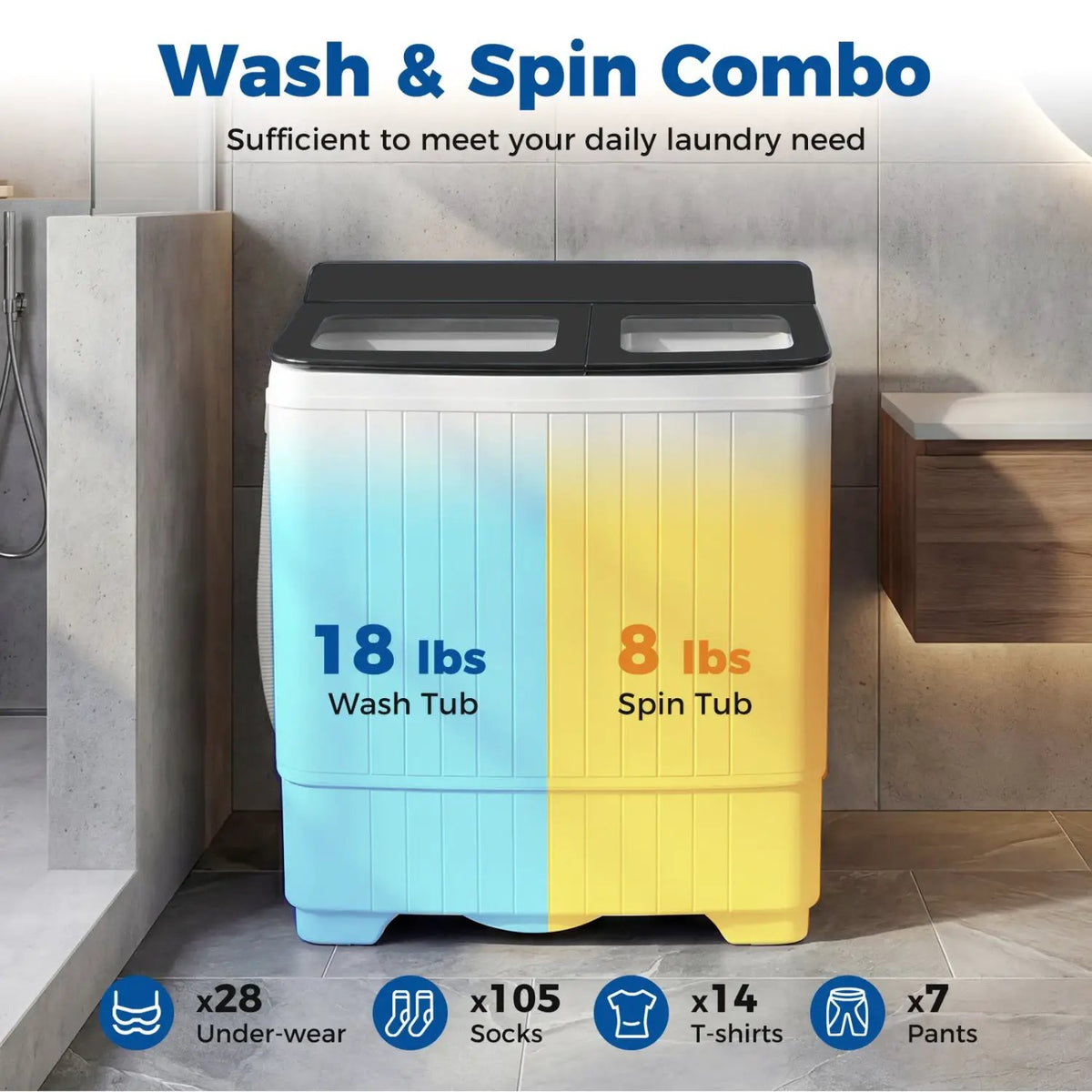 Portable Washing Machine with 18 LBS Washer and 8 LBS Spinner Combo by DirectDeals