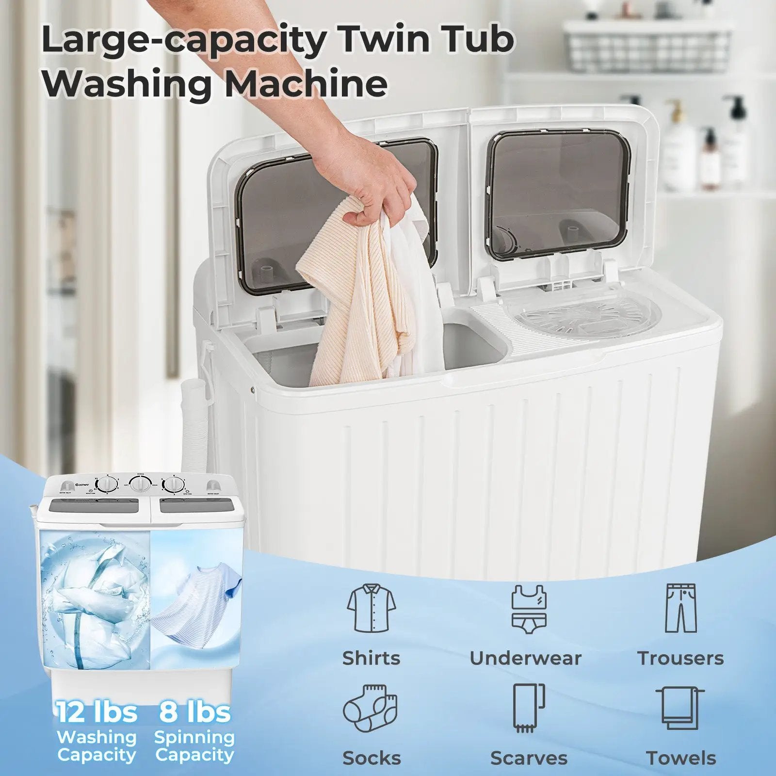 20 lbs Portable Washing Machine with Built-in Gravity Drain-Gray by DirectDeals