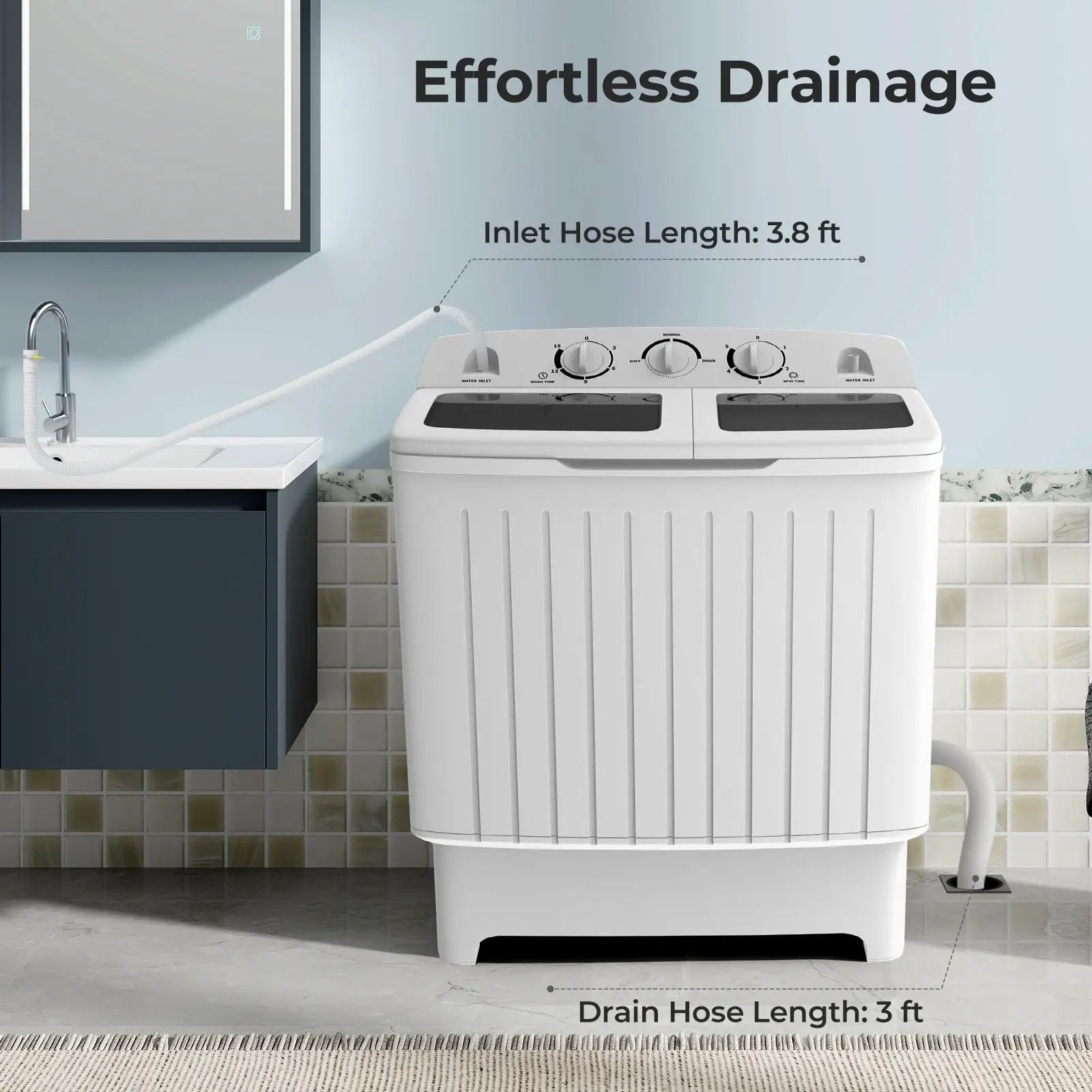 20 lbs Portable Washing Machine with Built-in Gravity Drain-Gray by DirectDeals