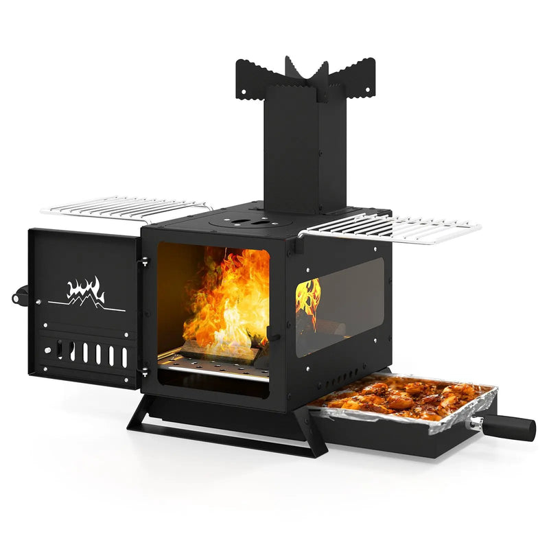 Portable Wood Burning Stove Mini Heater Burner with Pot Rack Oven Pan-Black by DirectDeals