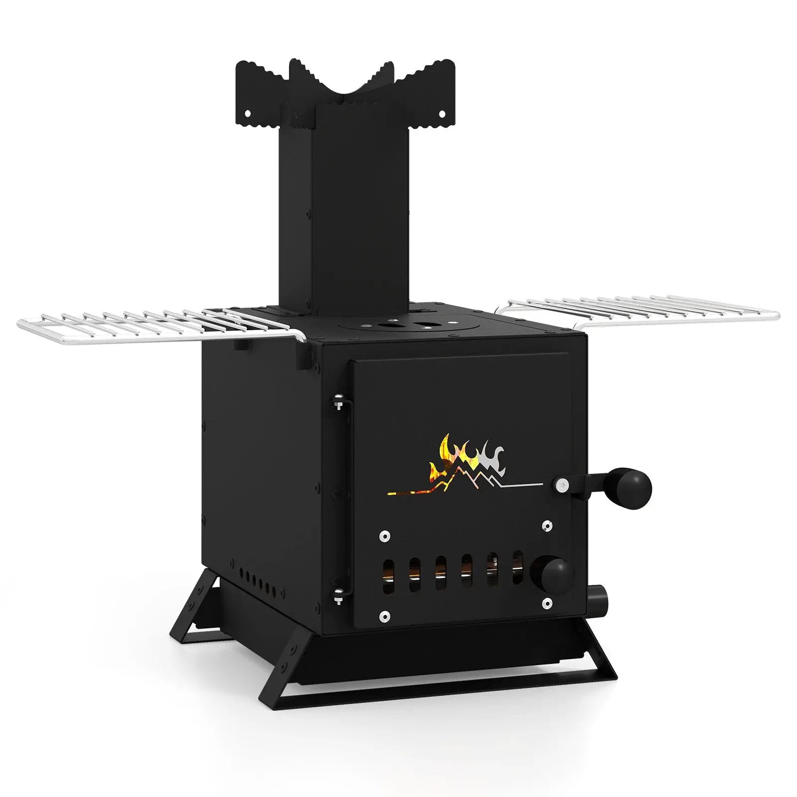 Portable Wood Burning Stove Mini Heater Burner with Pot Rack Oven Pan-Black by DirectDeals