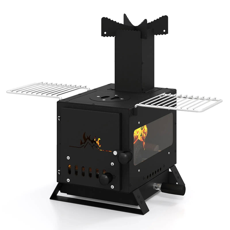 Portable Wood Burning Stove Mini Heater Burner with Pot Rack Oven Pan-Black by DirectDeals