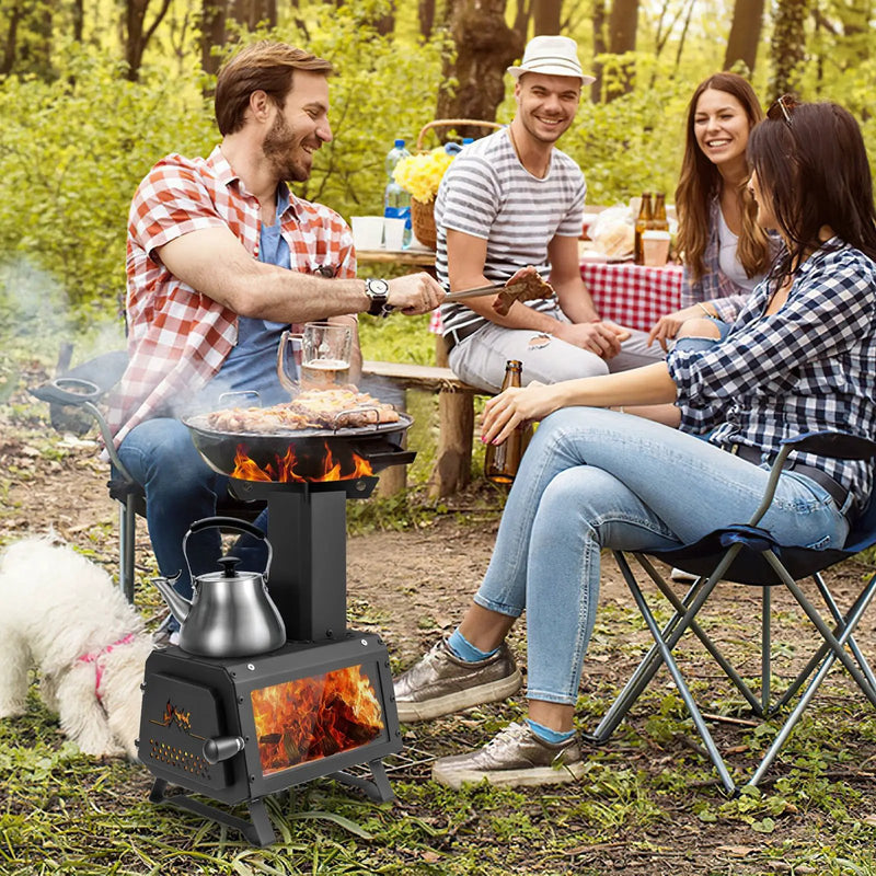 Patented Portable Wood Camping Burning Stove Heater with 2 Cooking Positions by DirectDeals