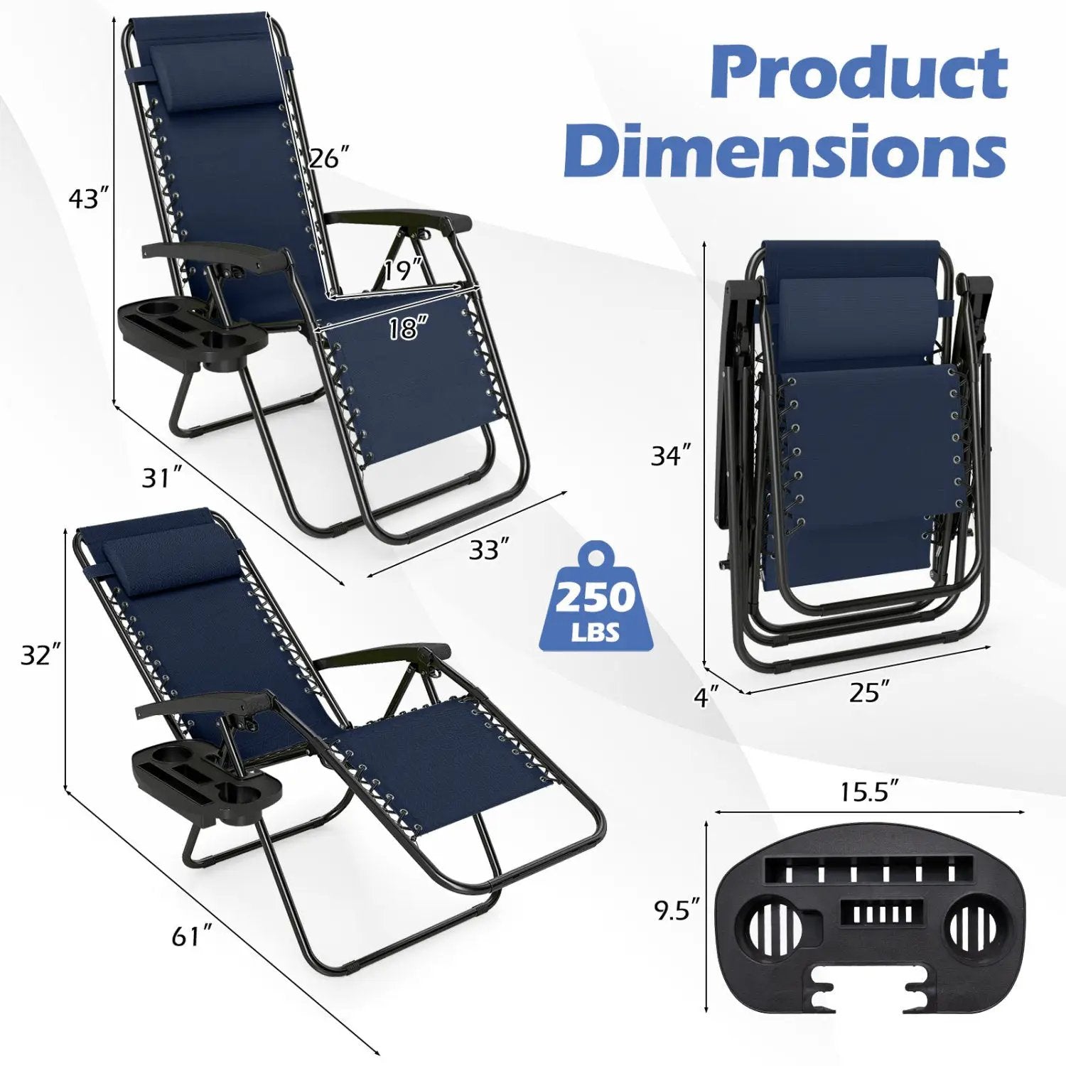 Zero Gravity Recliner Chair with Cup Holder and Pillow by DirectDeals