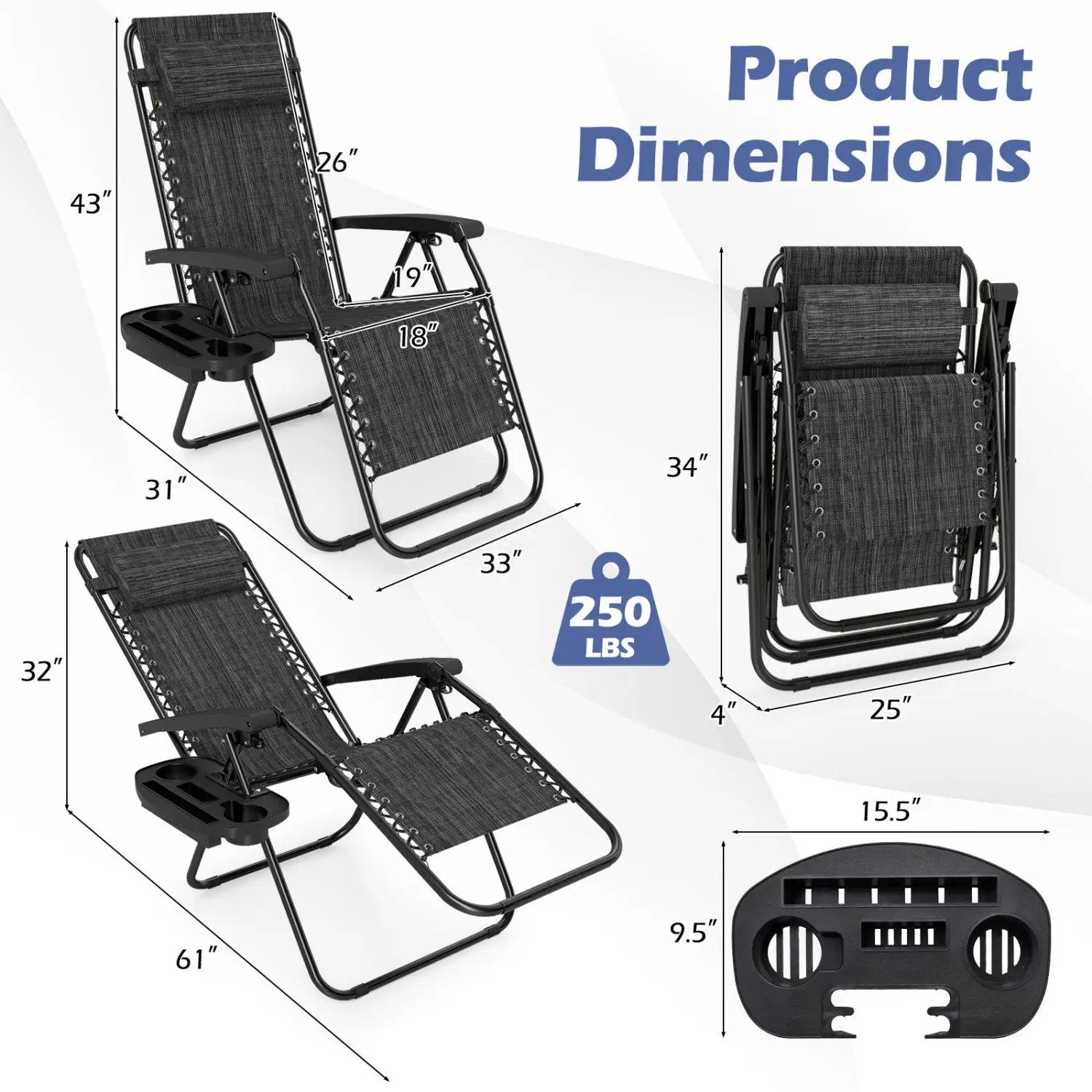 Zero Gravity Recliner Chair with Cup Holder and Pillow by DirectDeals