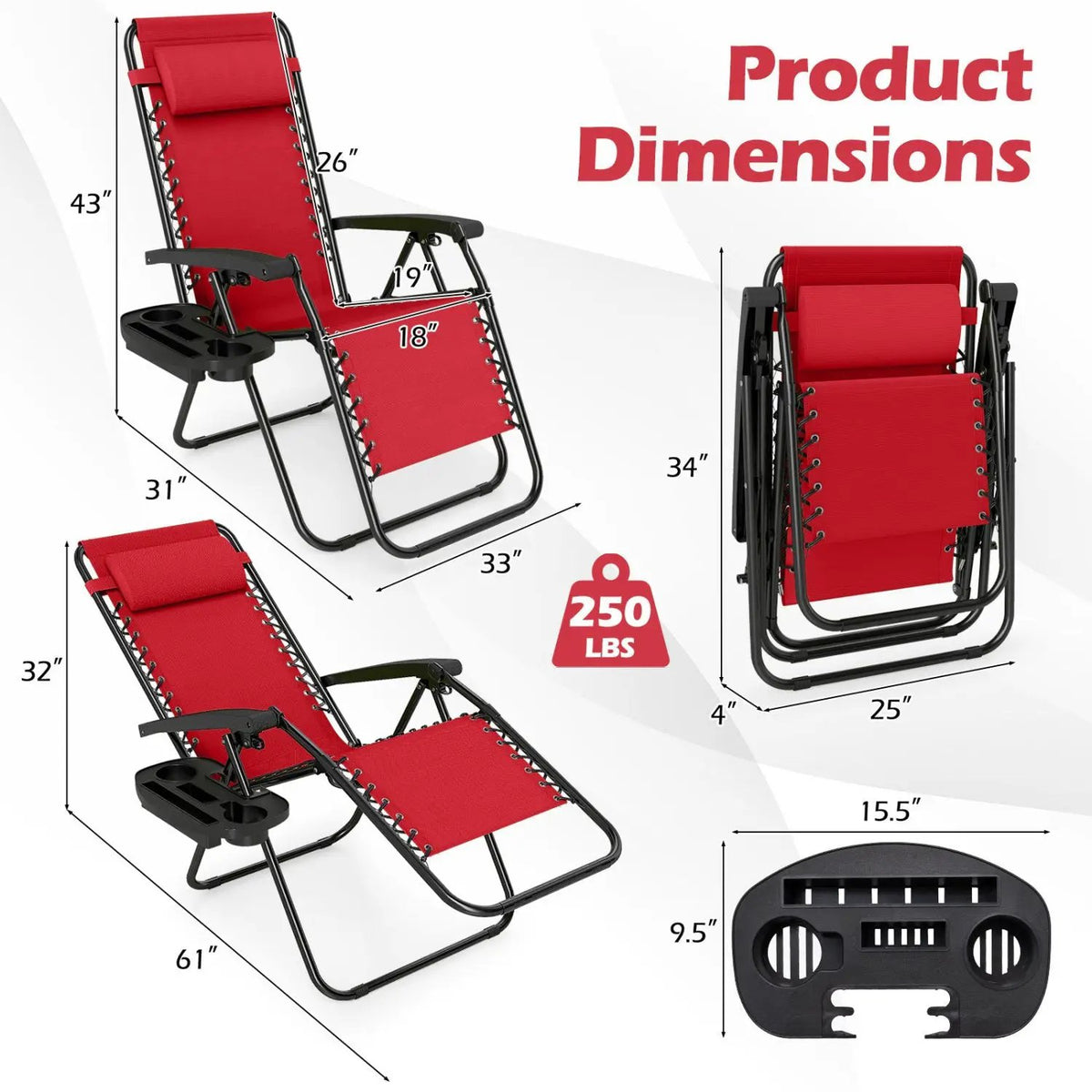Zero Gravity Lounge Chairs Set of 2 with Cup Holders by DirectDeals