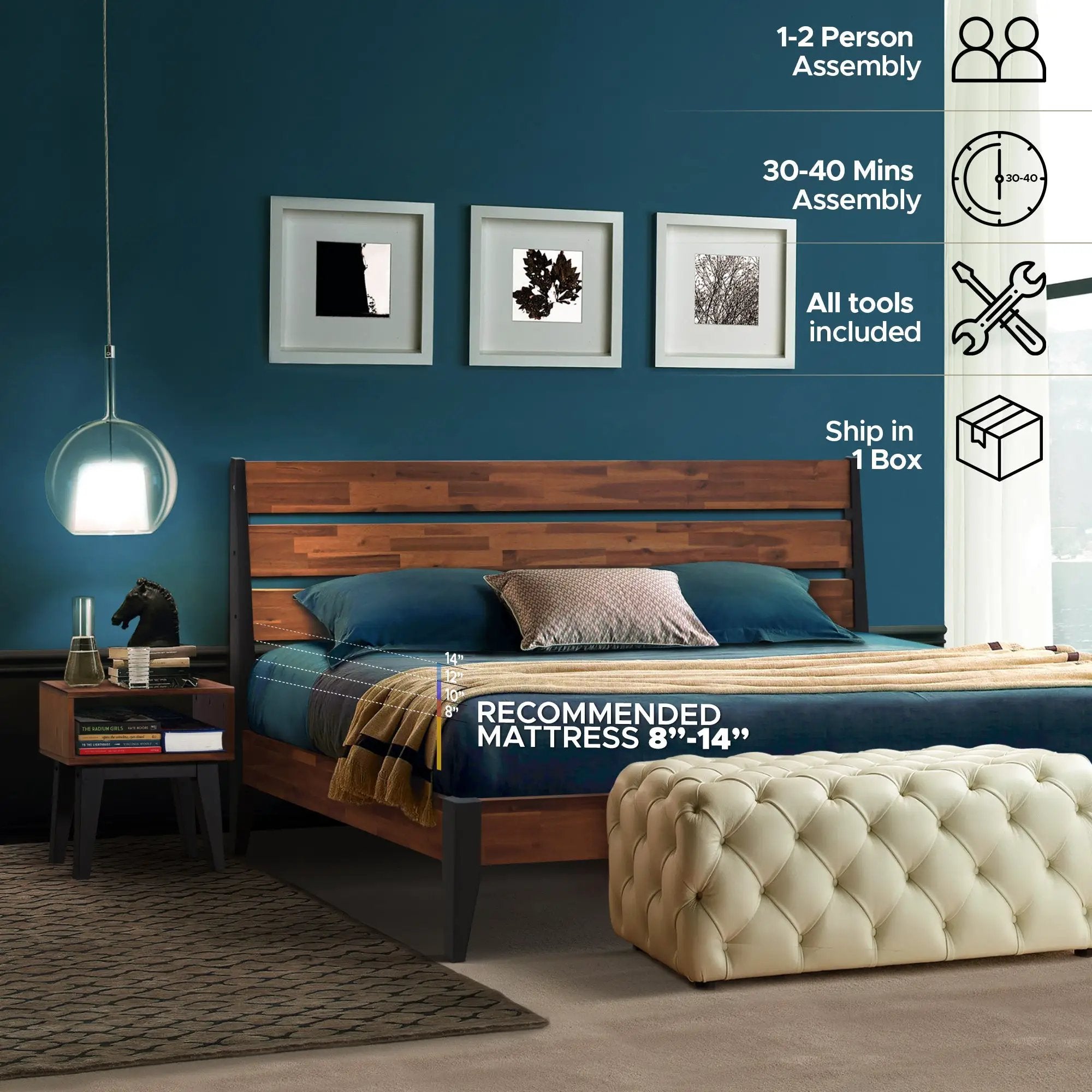 [Buy 1 Get 1] Emery Solid Wood Bed Frame & Nightstand by Megsu