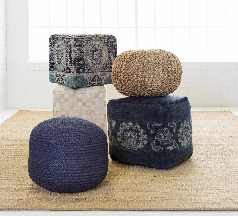 Gail Navy Jute Knitted Pouf by Boutique Rugs
