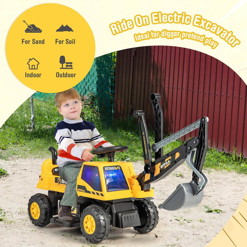 Kids ASTM Certificated Powered Ride On Bulldozer with Front Digger Shovel-Yellow by DirectDeals