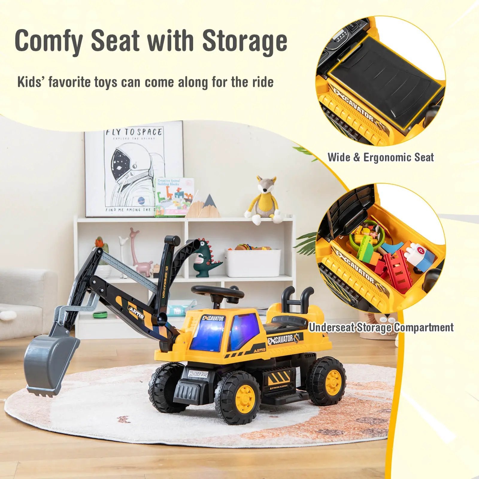 Kids ASTM Certificated Powered Ride On Bulldozer with Front Digger Shovel-Yellow by DirectDeals