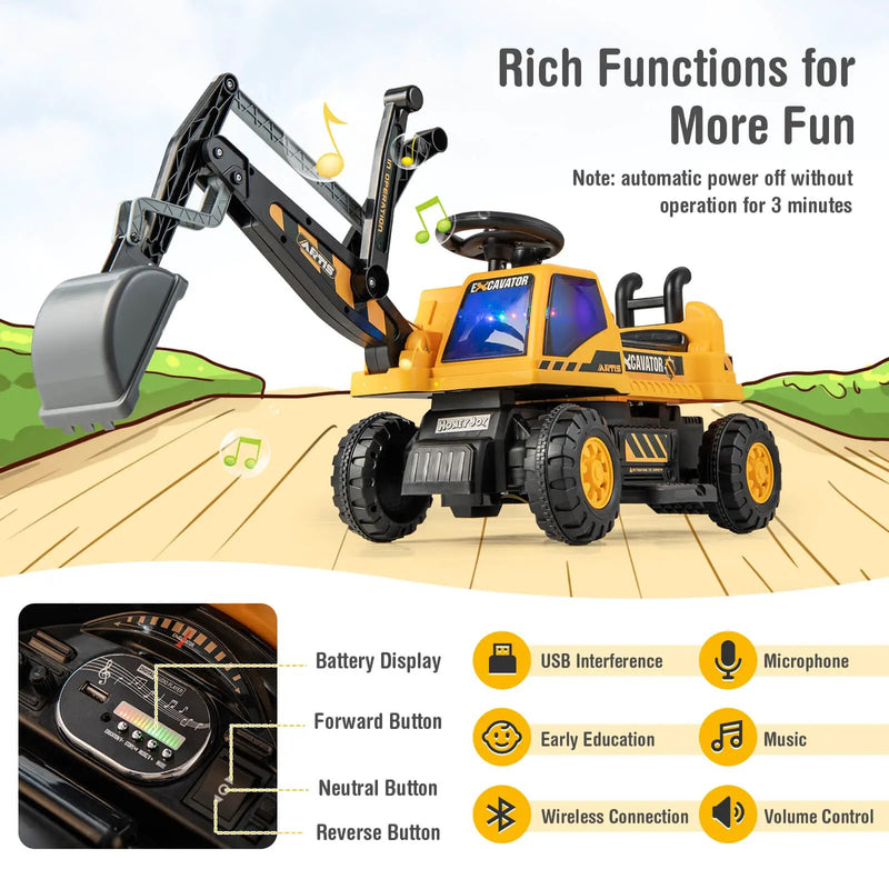 Kids ASTM Certificated Powered Ride On Bulldozer with Front Digger Shovel-Yellow by DirectDeals