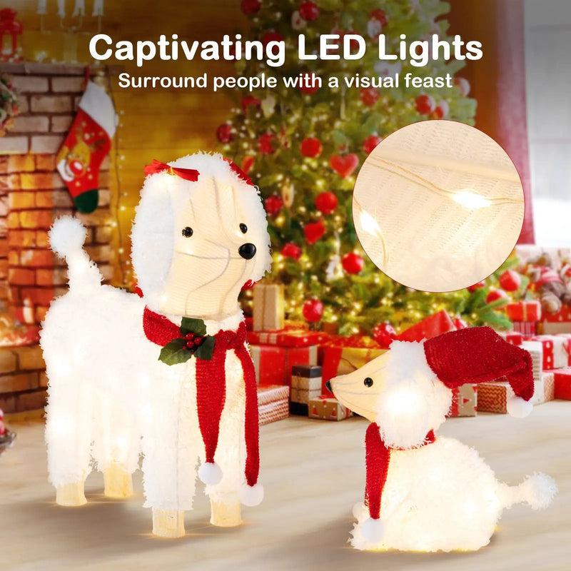 Pre-lit Mama and Baby Poodle Dogs with 60 Warm White LED Lights by DirectDeals