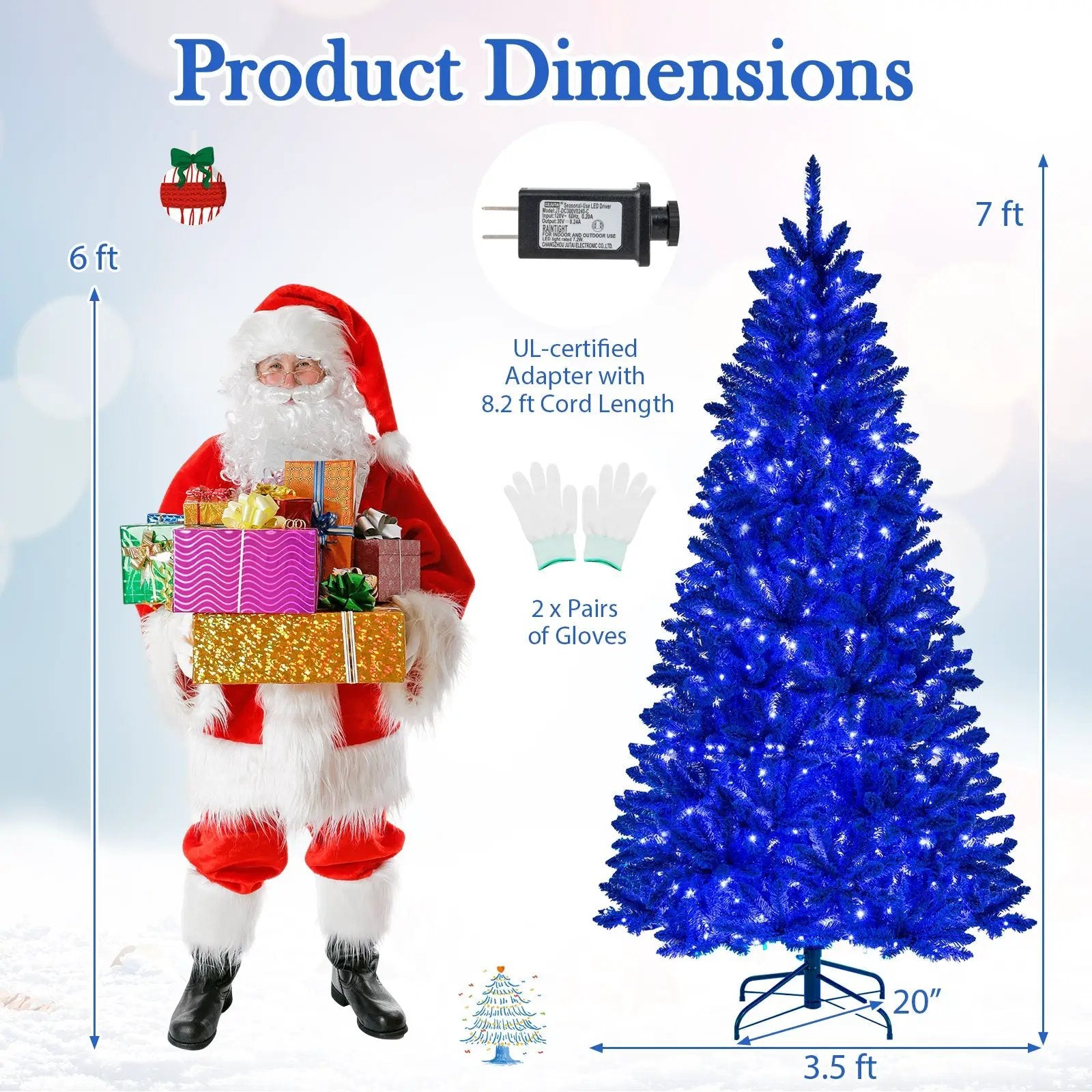 Pre-Lit Artificial Christmas Tree with 340 Blue LED Lights and 3 Modes-7 ft by DirectDeals